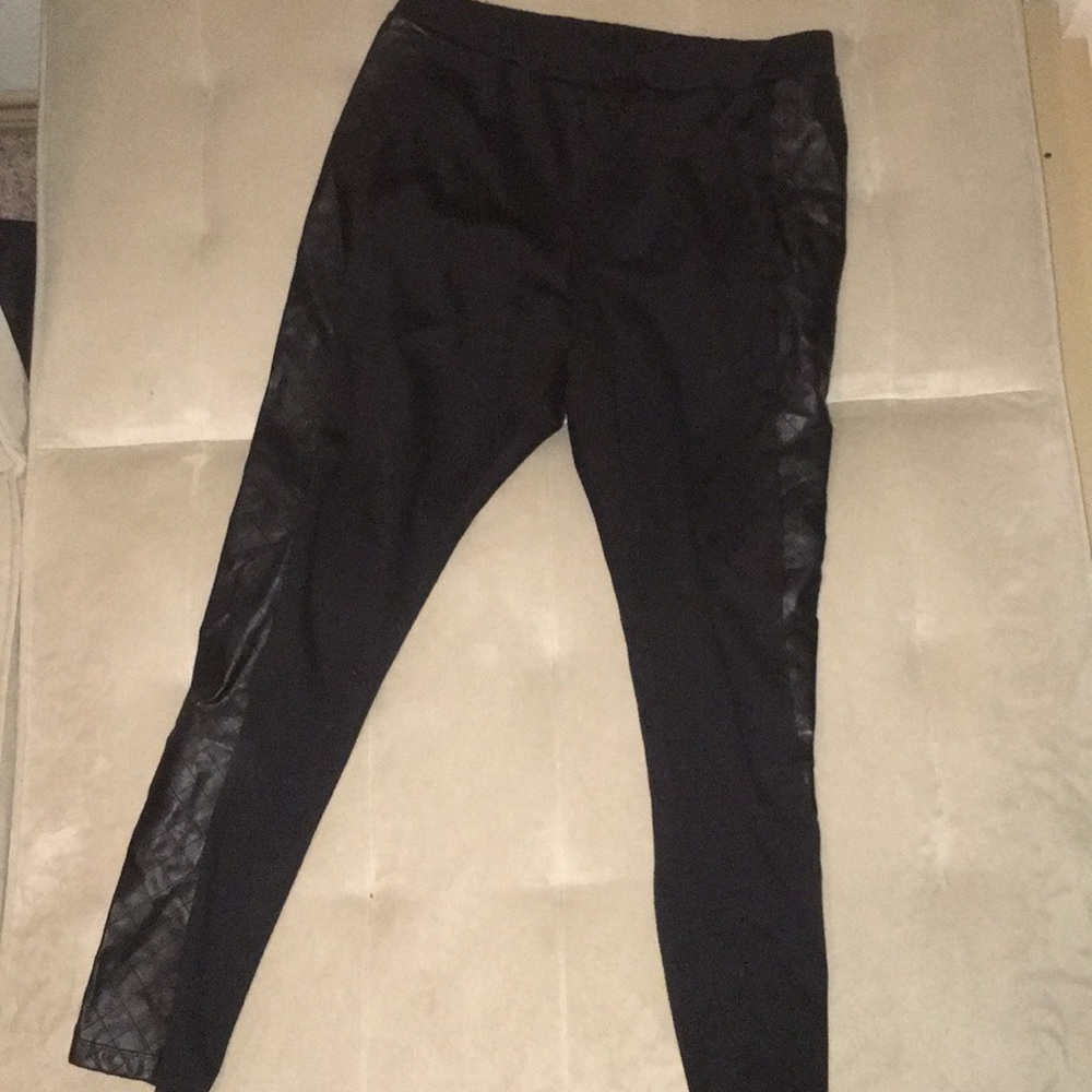 Black Leggings with Pleather Detail